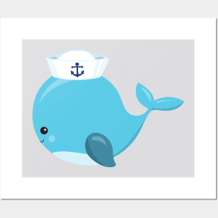 Sailor Whale, Cute Whale, Little Whale, Blue Whale Posters and Art